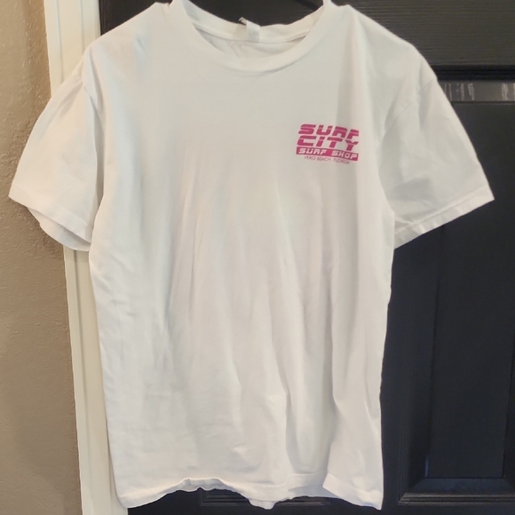 White T-Shirt with Pink Surf City Graphic - Picture 1 of 3